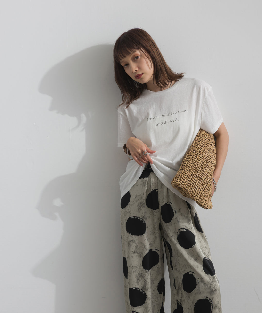【SET】ロゴクルーネックTシャツ+アートプリントワイドパンツ(2set)