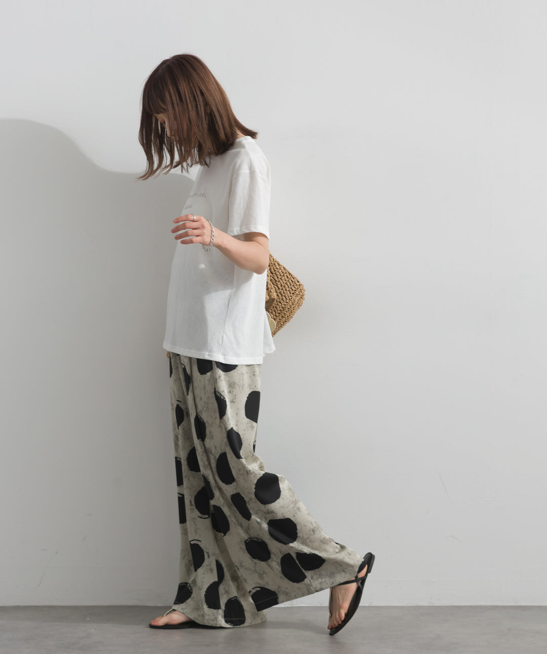 【SET】ロゴクルーネックTシャツ+アートプリントワイドパンツ(2set)