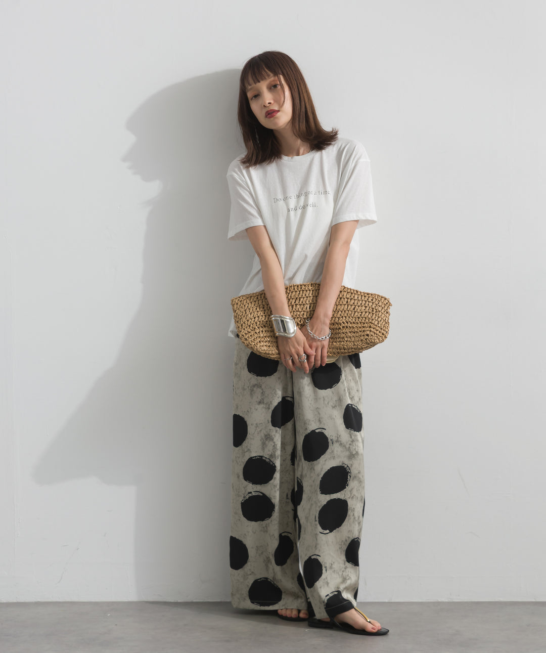 【SET】ロゴクルーネックTシャツ+アートプリントワイドパンツ(2set)
