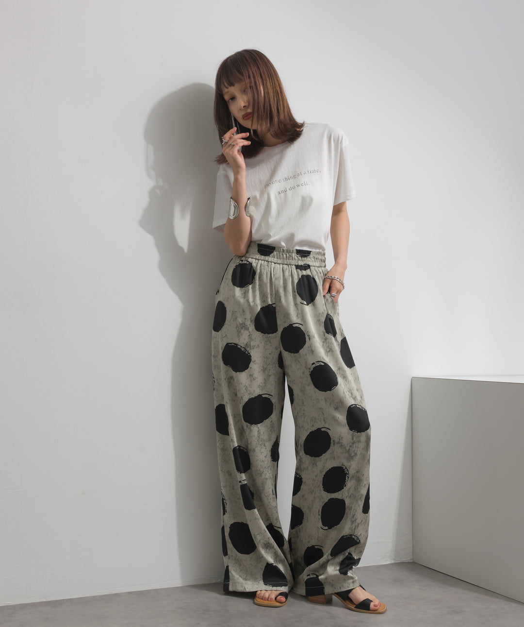【SET】ロゴクルーネックTシャツ+アートプリントワイドパンツ(2set)