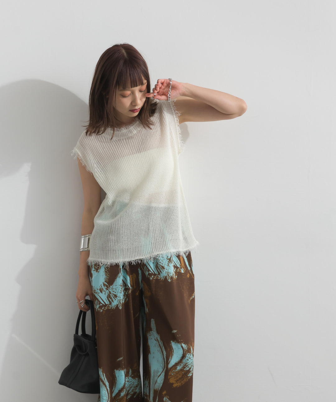 フリンジメッシュニットベスト
