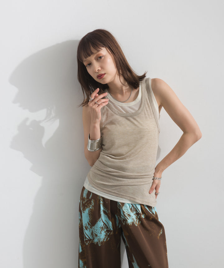 配色レイヤードドレープタンクトップ