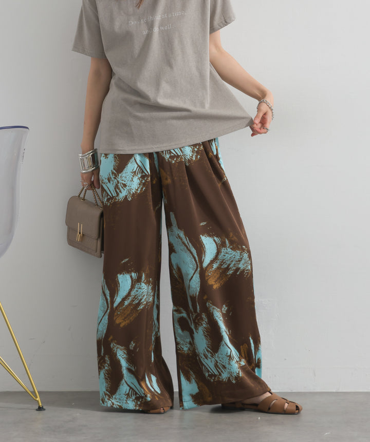 【SET】ロゴクルーネックTシャツ+ニュアンスアートワイドパンツ(2set)