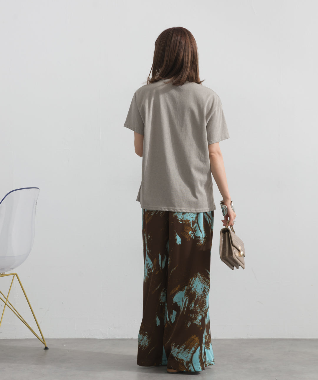 【SET】ロゴクルーネックTシャツ+ニュアンスアートワイドパンツ(2set)
