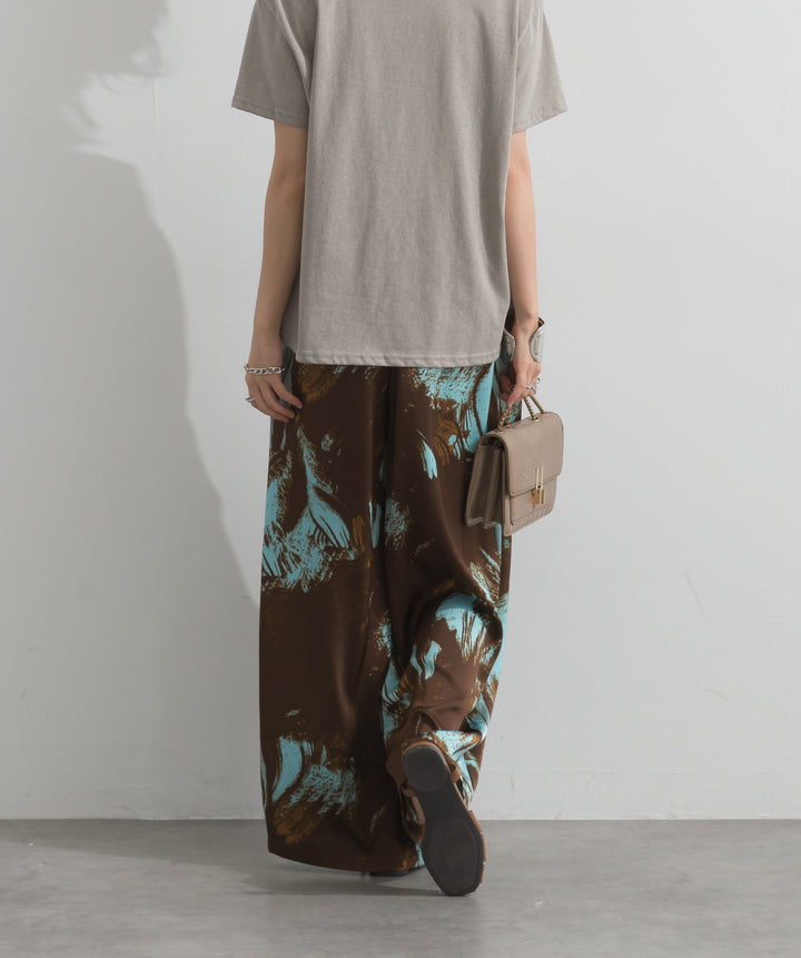 【SET】ロゴクルーネックTシャツ+ニュアンスアートワイドパンツ(2set)