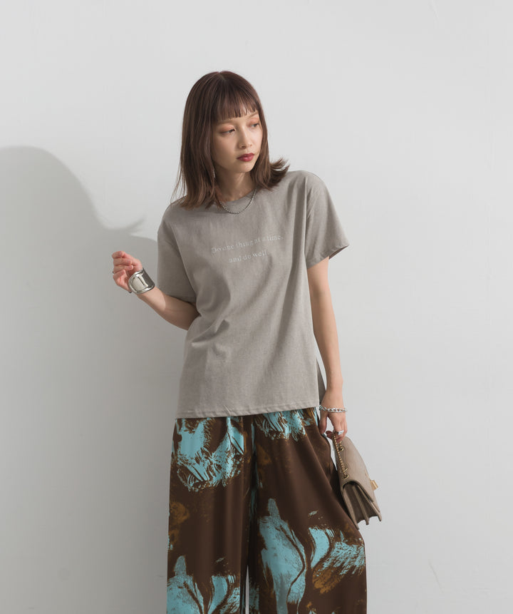 【SET】ロゴクルーネックTシャツ+ニュアンスアートワイドパンツ(2set)