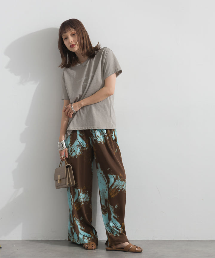 【SET】ロゴクルーネックTシャツ+ニュアンスアートワイドパンツ(2set)