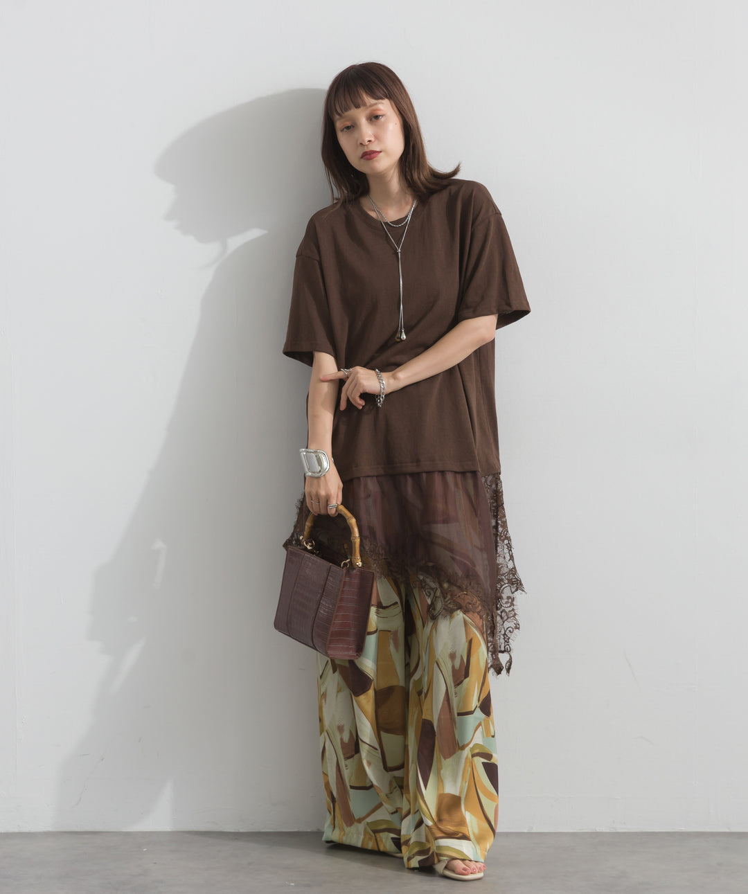 レースヘムレイヤードカットソー
