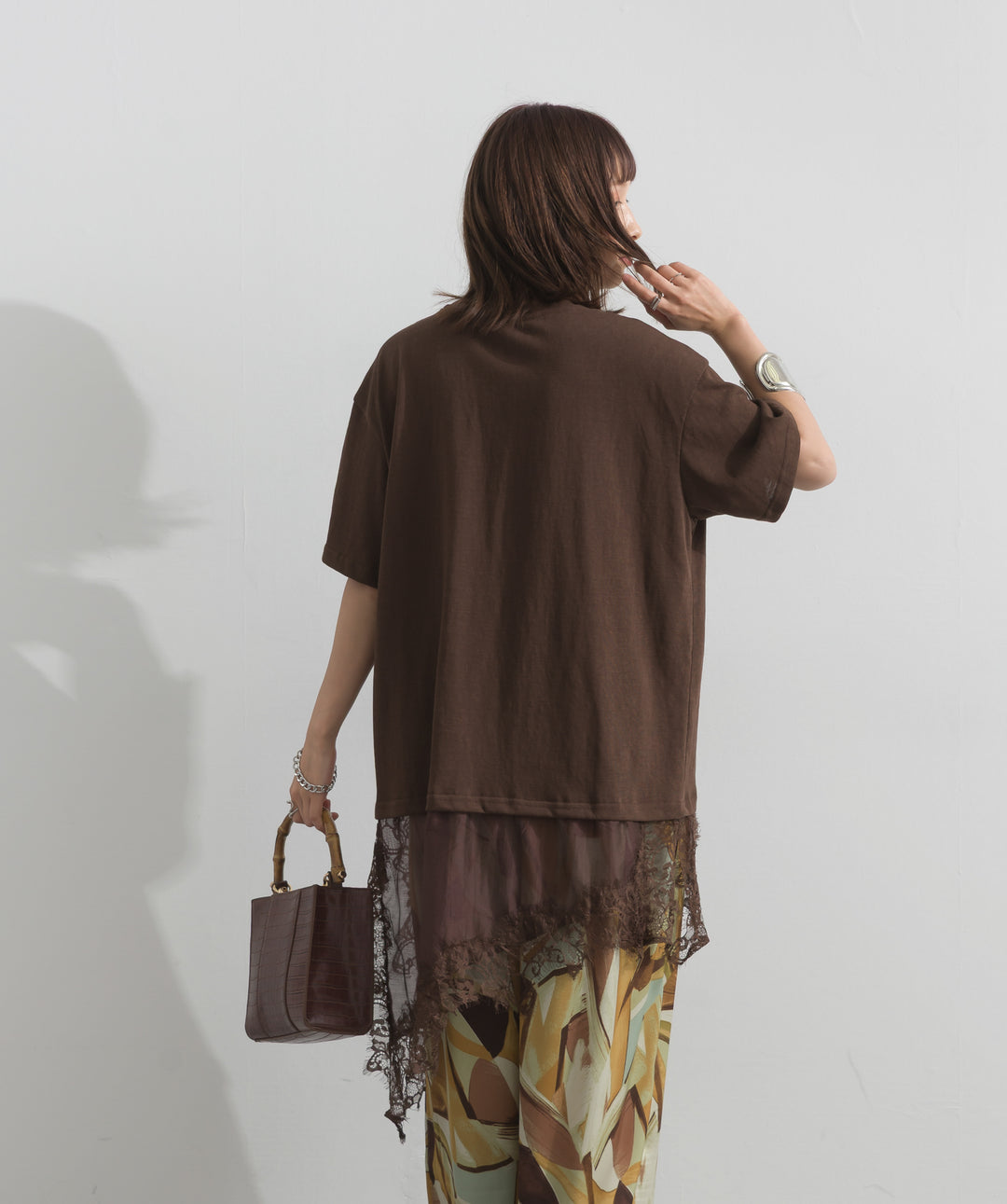 レースヘムレイヤードカットソー
