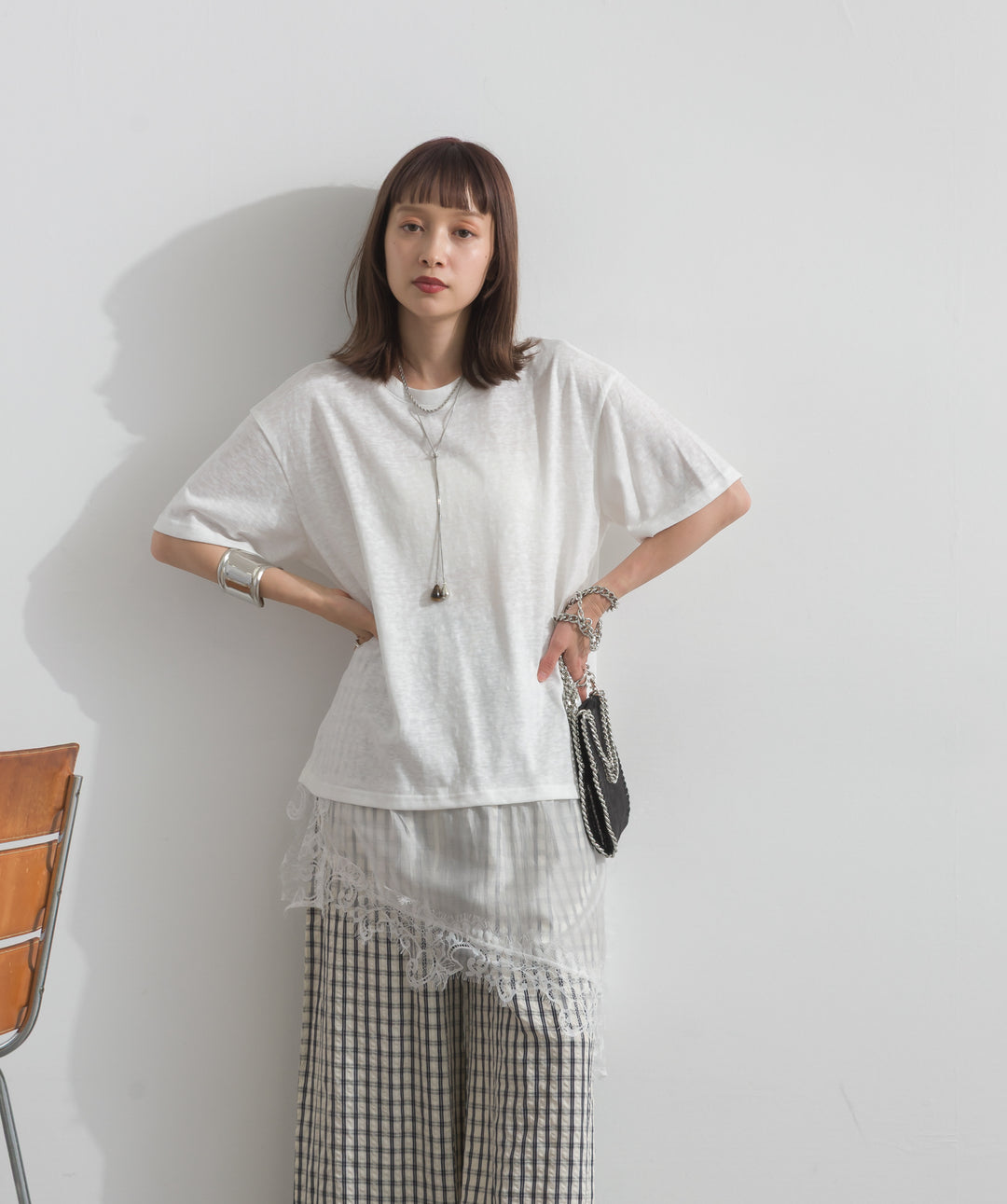 レースヘムレイヤードカットソー
