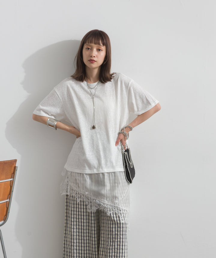 レースヘムレイヤードカットソー
