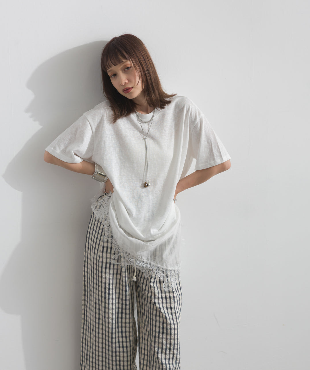 レースヘムレイヤードカットソー