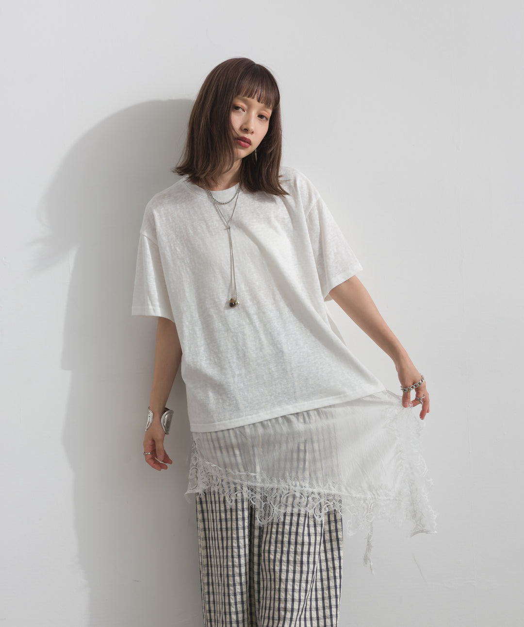レースヘムレイヤードカットソー