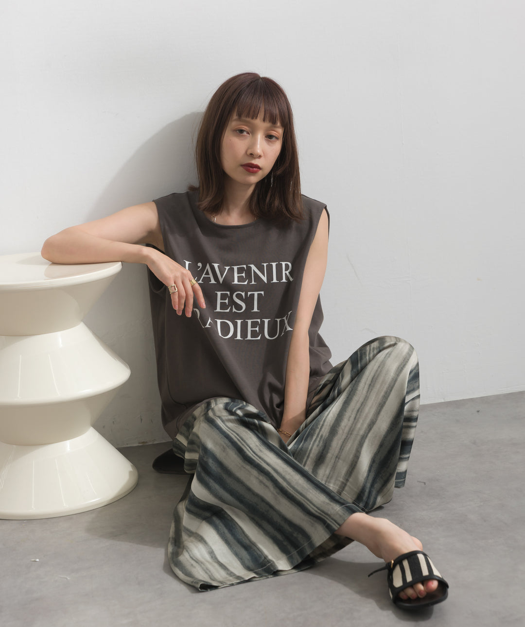 【SET】ロゴフレンチスリーブプルオーバー+アートプリントワイドパンツ(2set)