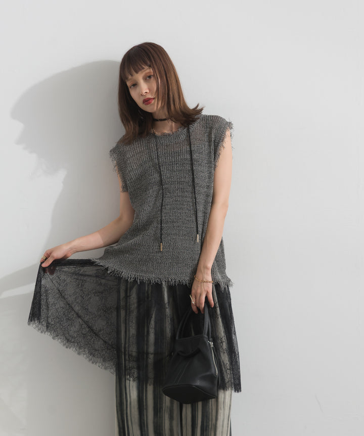 フリンジメッシュニットベスト