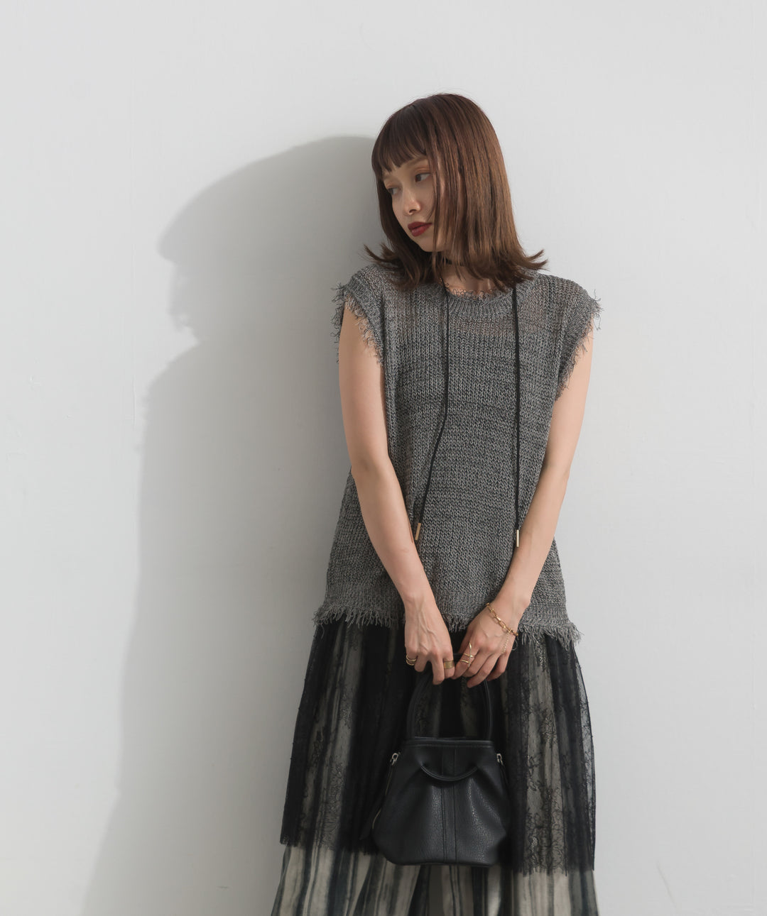 フリンジメッシュニットベスト