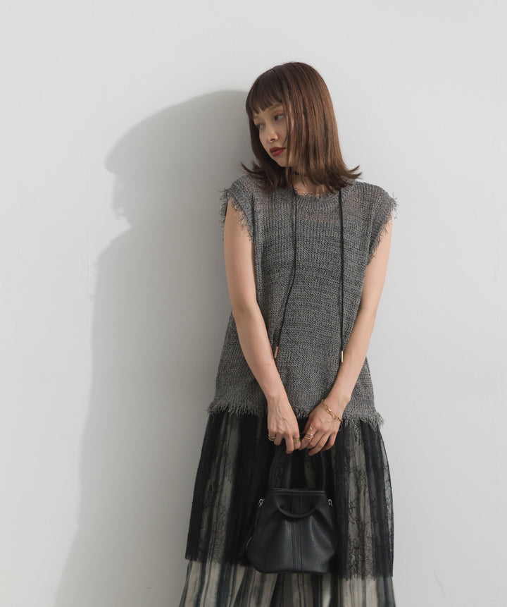 フリンジメッシュニットベスト