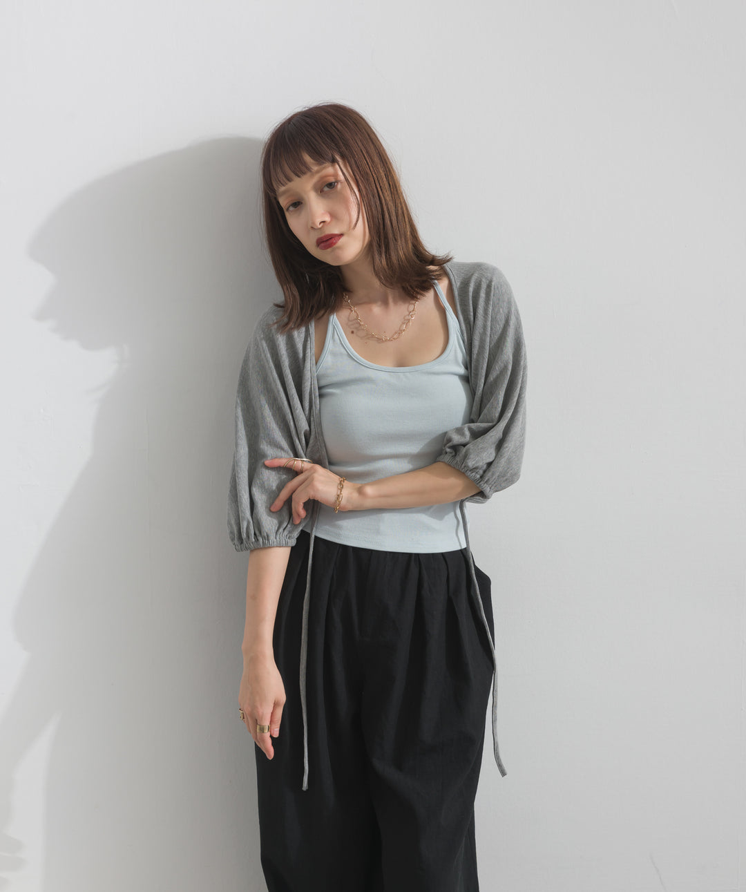 【SET】ホルターネックキャミカーディガンセット+レースヘムバルーンパンツ(2set)