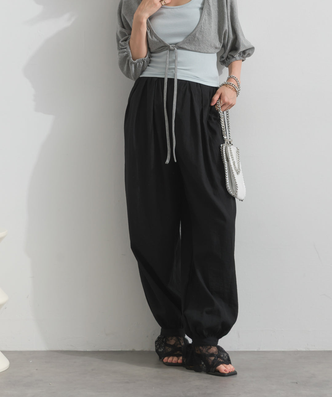 【SET】ホルターネックキャミカーディガンセット+レースヘムバルーンパンツ(2set)