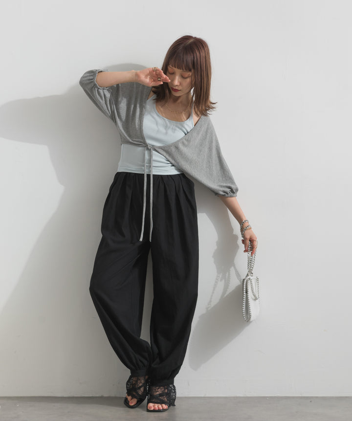 【SET】ホルターネックキャミカーディガンセット+レースヘムバルーンパンツ(2set)