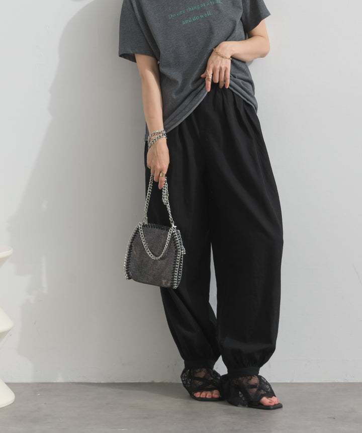 【SET】ロゴクルーネックTシャツ+レースヘムバルーンパンツ(2set)
