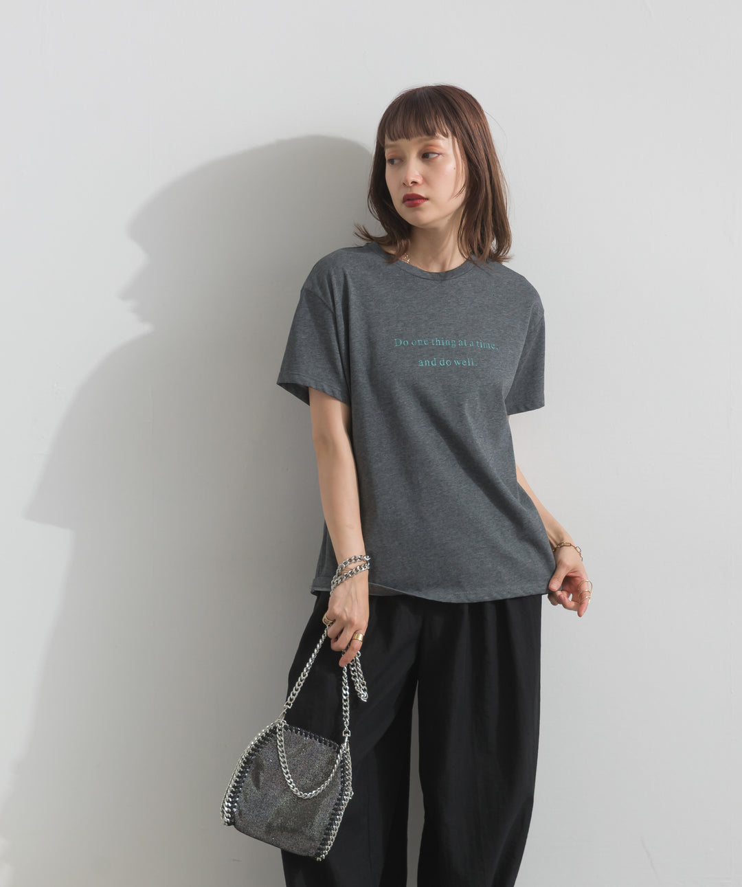 【SET】ロゴクルーネックTシャツ+レースヘムバルーンパンツ(2set)