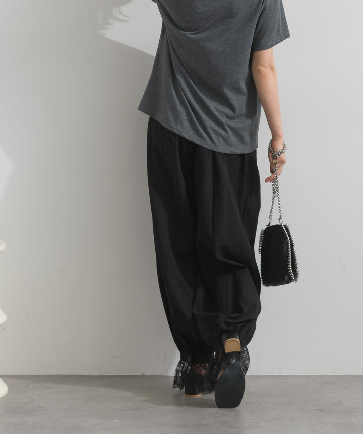 【SET】ロゴクルーネックTシャツ+レースヘムバルーンパンツ(2set)