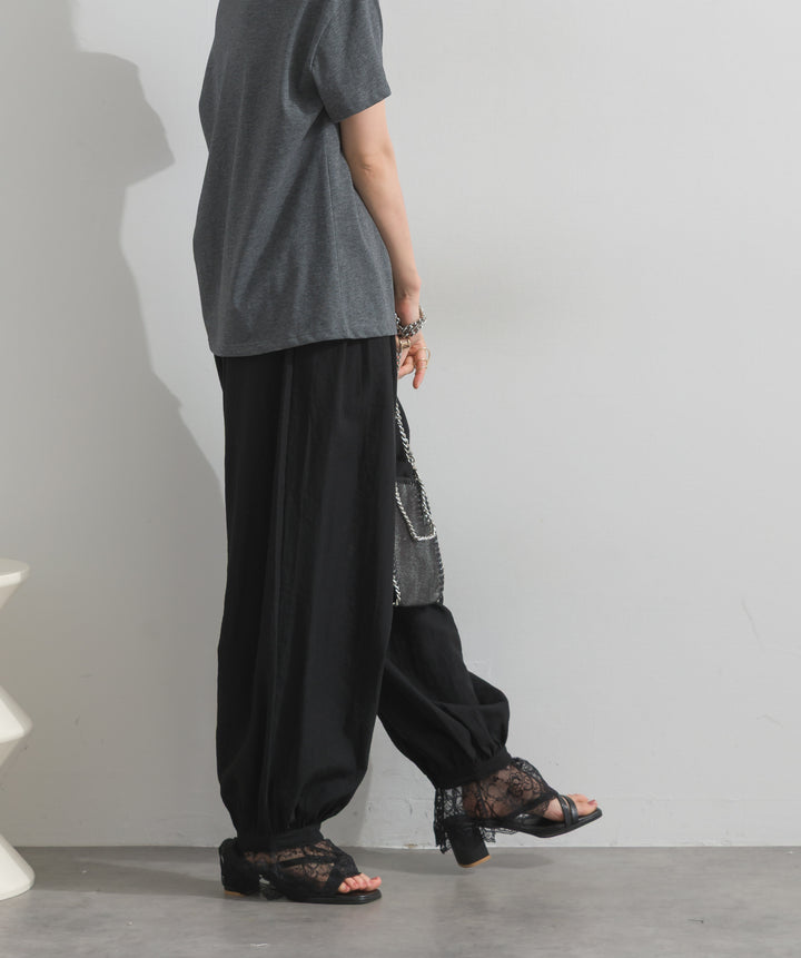【SET】ロゴクルーネックTシャツ+レースヘムバルーンパンツ(2set)