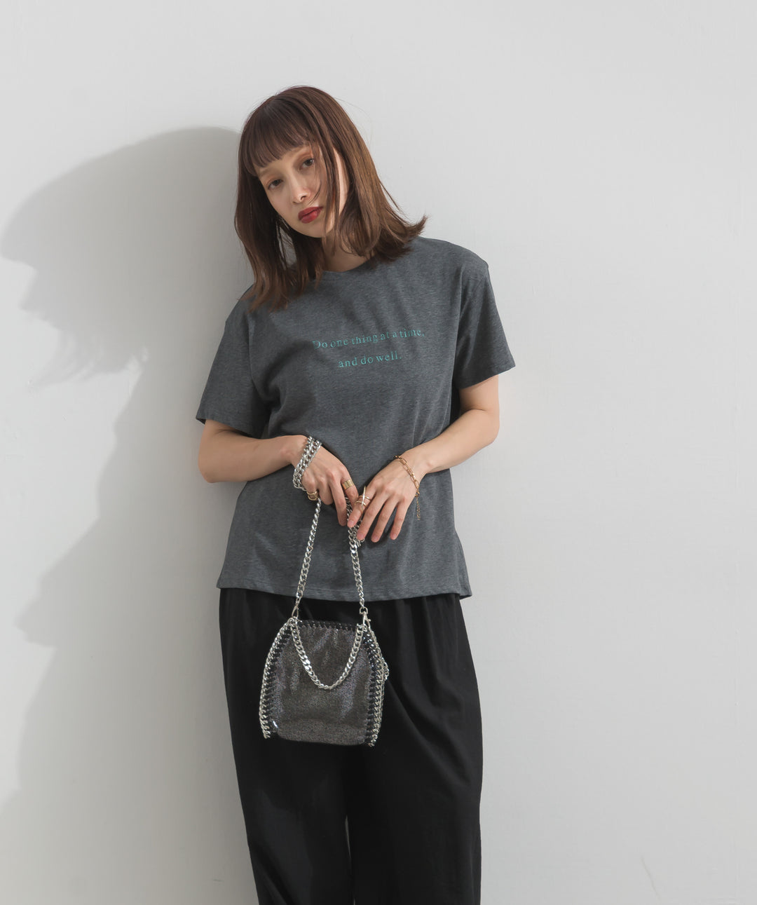 【SET】ロゴクルーネックTシャツ+レースヘムバルーンパンツ(2set)