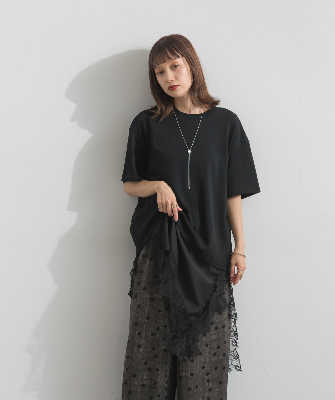 レースヘムレイヤードカットソー