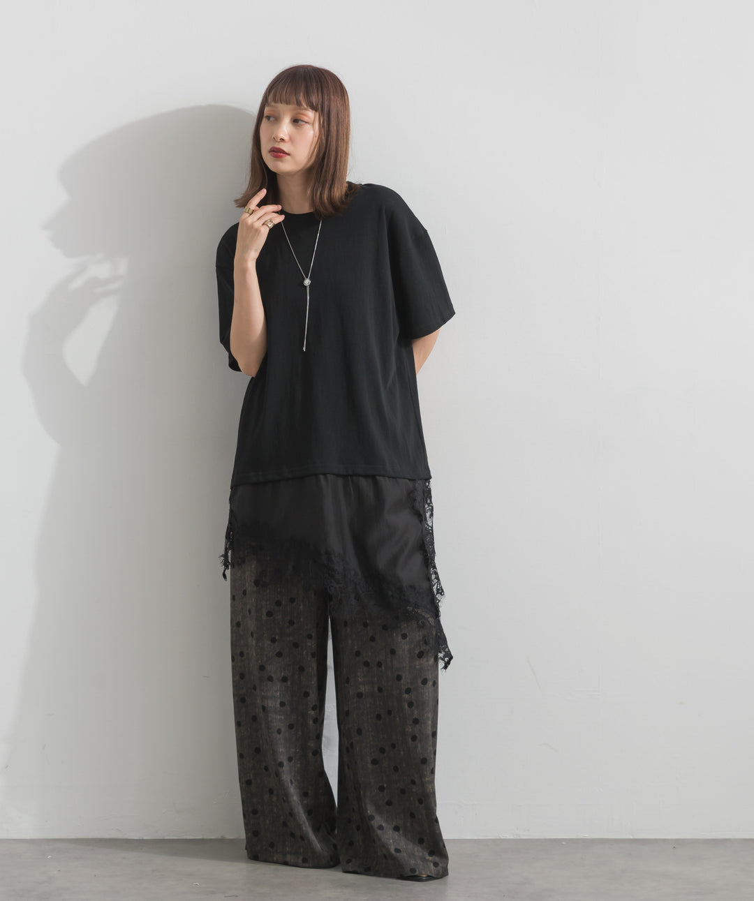 レースヘムレイヤードカットソー