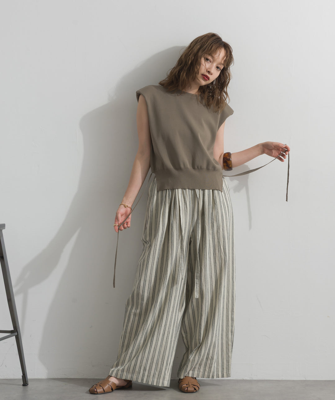 マルチストライプワイドパンツ