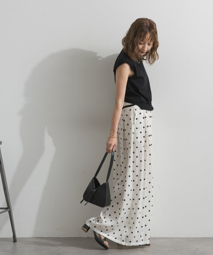 【SET】フレンチスリーブリブプルオーバー+グラフィックプリントワイドパンツ(2set)