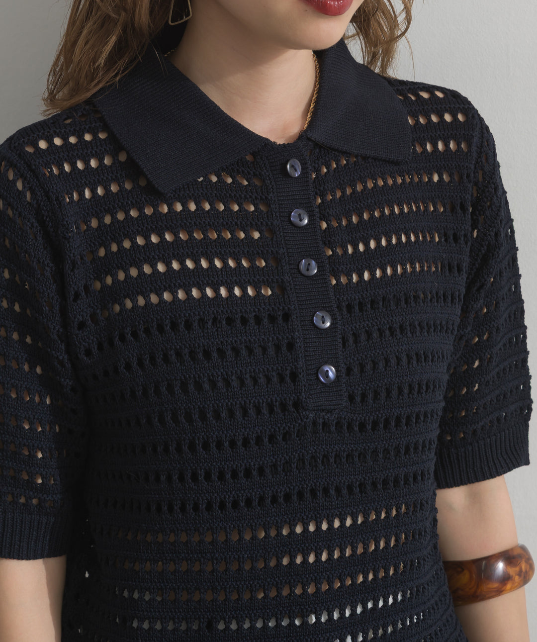 透かし編みポロカーディガン