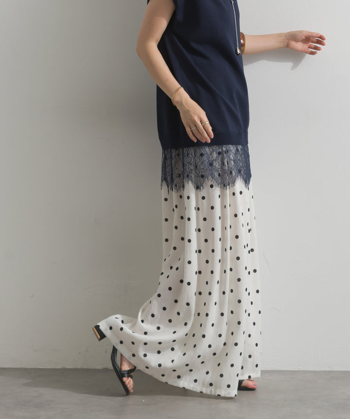 【SET】]レースアクセントノースリーブトップス+グラフィックプリントワイドパンツ(2set)