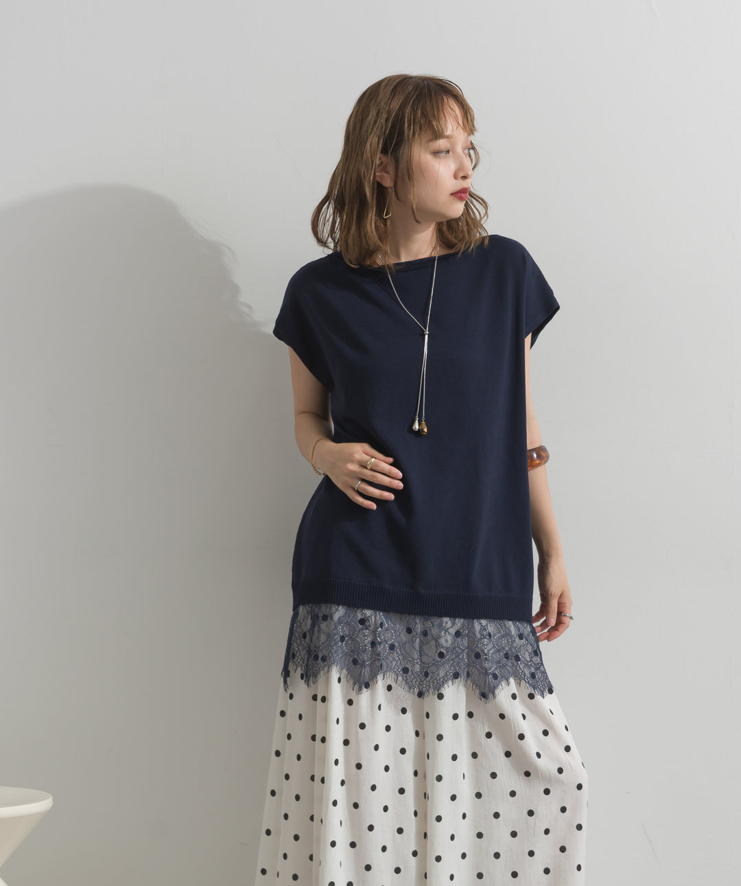 【SET】]レースアクセントノースリーブトップス+グラフィックプリントワイドパンツ(2set)