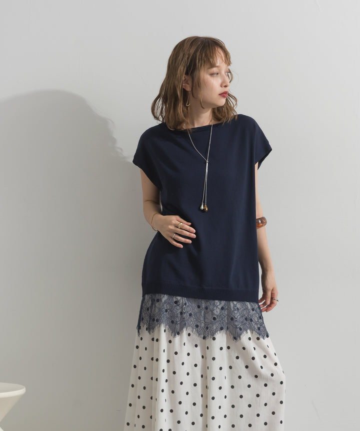 【SET】]レースアクセントノースリーブトップス+グラフィックプリントワイドパンツ(2set)