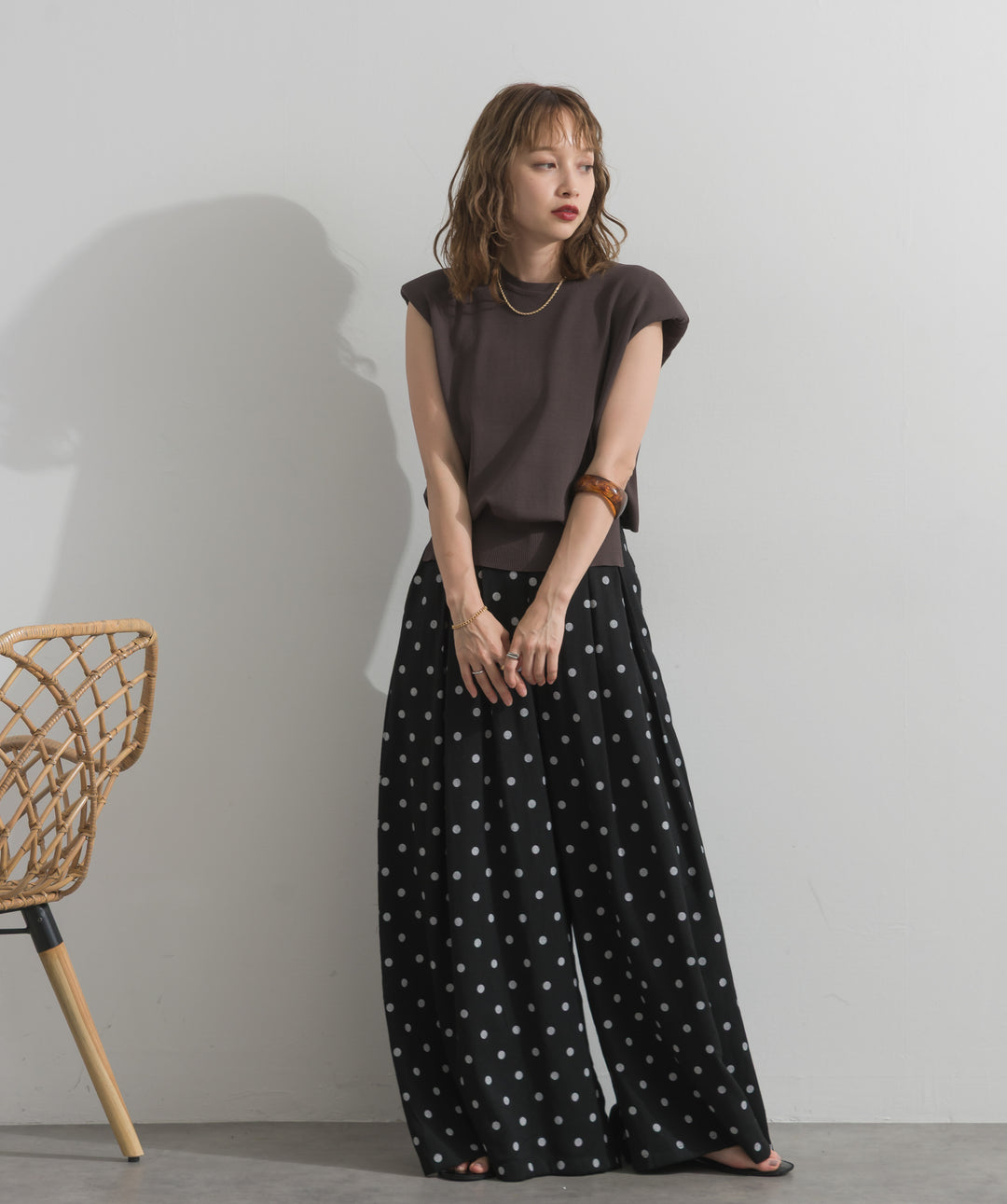 【SET】フレンチスリーブリブプルオーバー+グラフィックプリントワイドパンツ(2set)