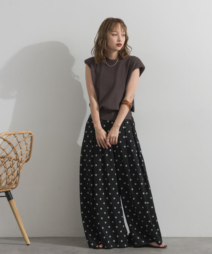 【SET】フレンチスリーブリブプルオーバー+グラフィックプリントワイドパンツ(2set)