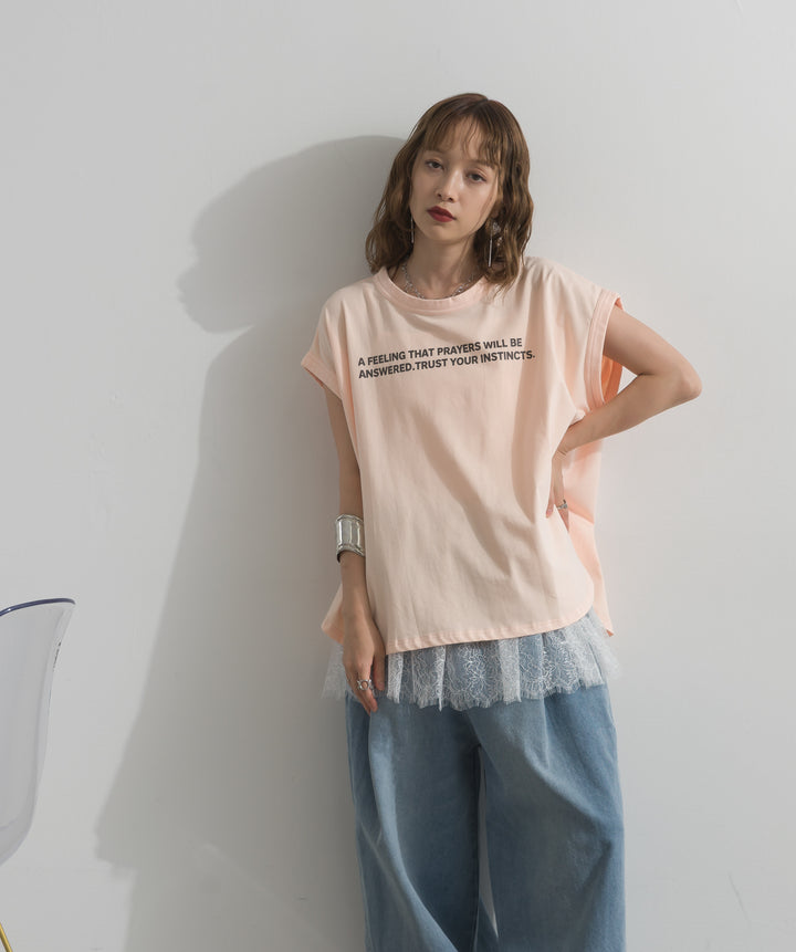 ボックスシルエットロゴノースリーブトップス
