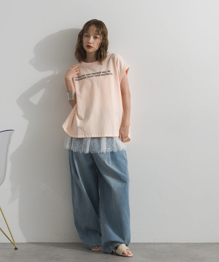 ボックスシルエットロゴノースリーブトップス