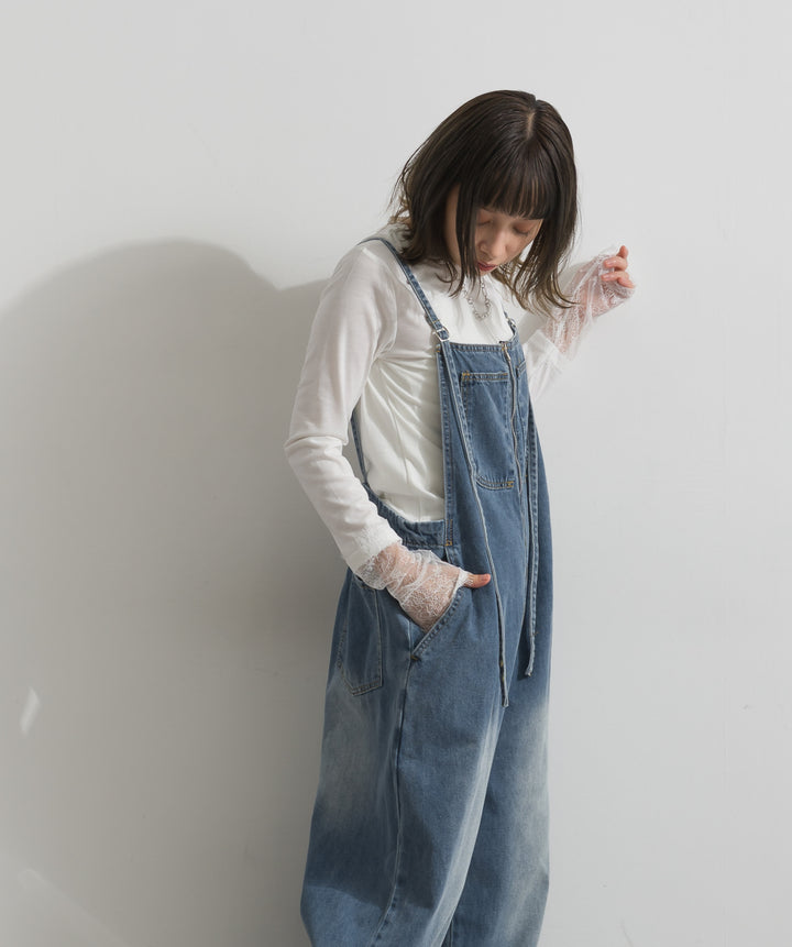 フロントジップデザインデニムサロペット