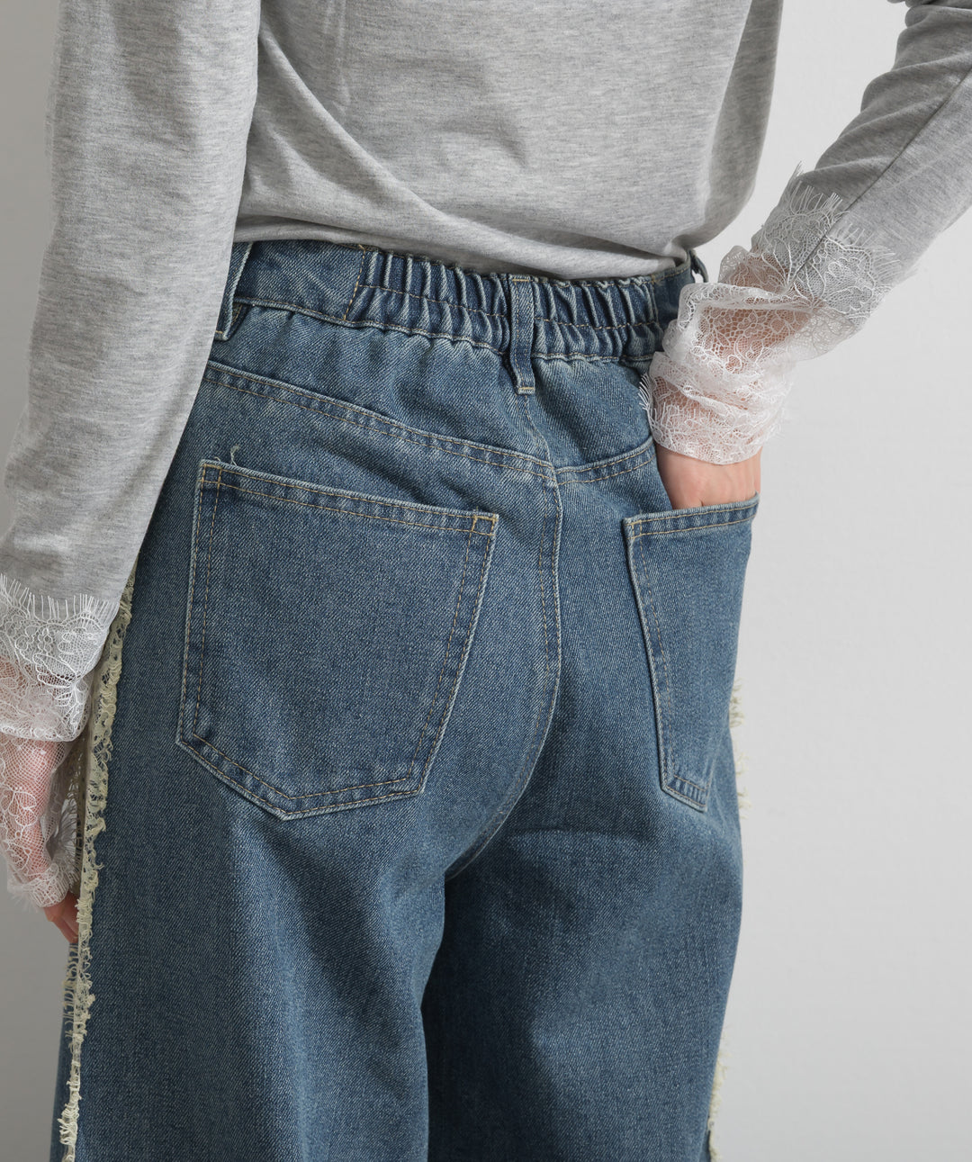 サイドレースデニムパンツ