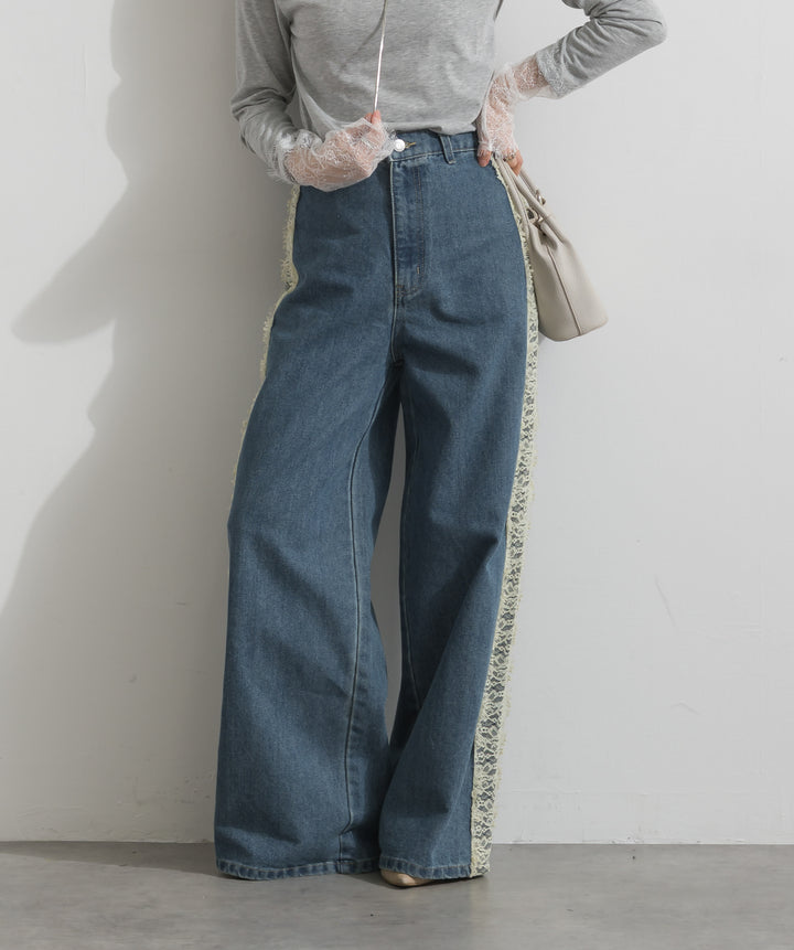 サイドレースデニムパンツ