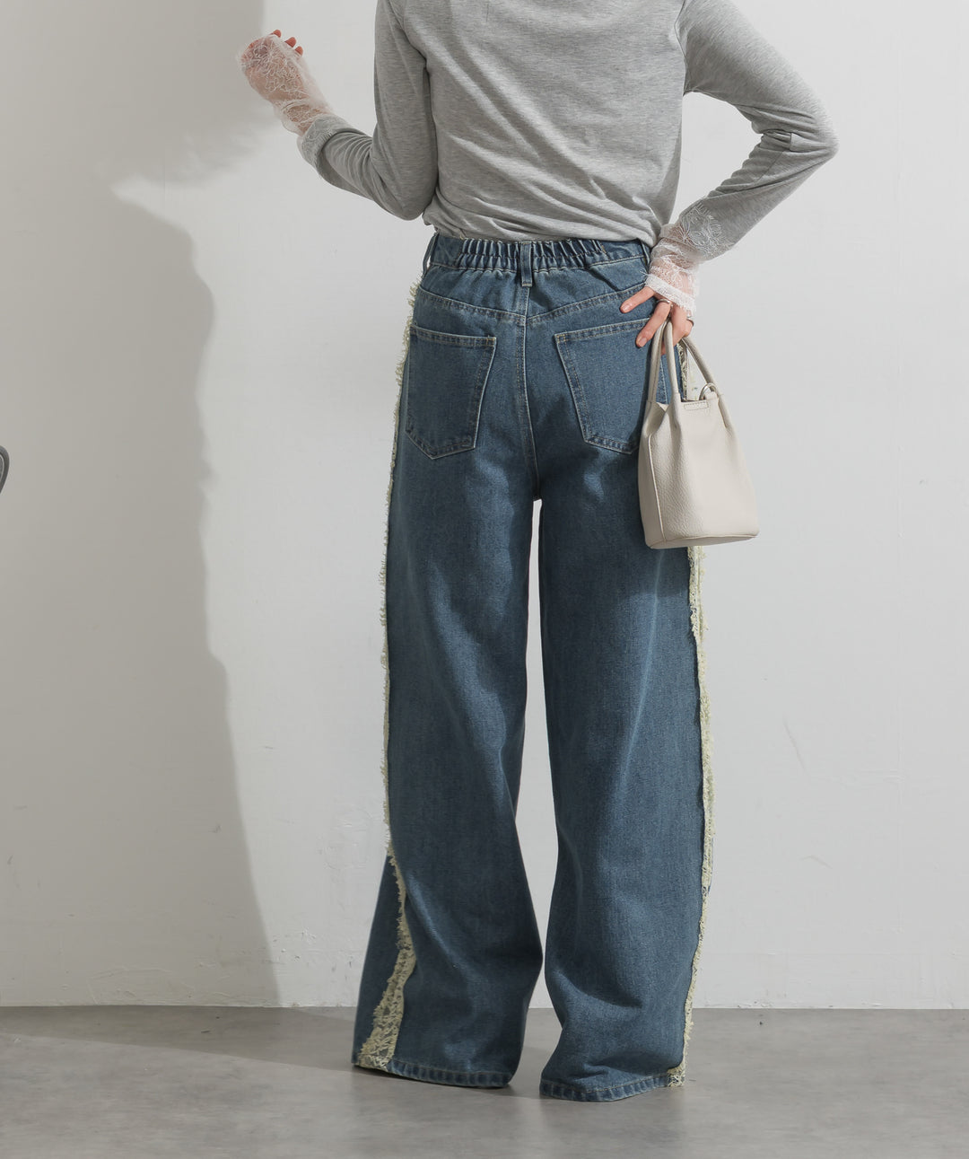 サイドレースデニムパンツ