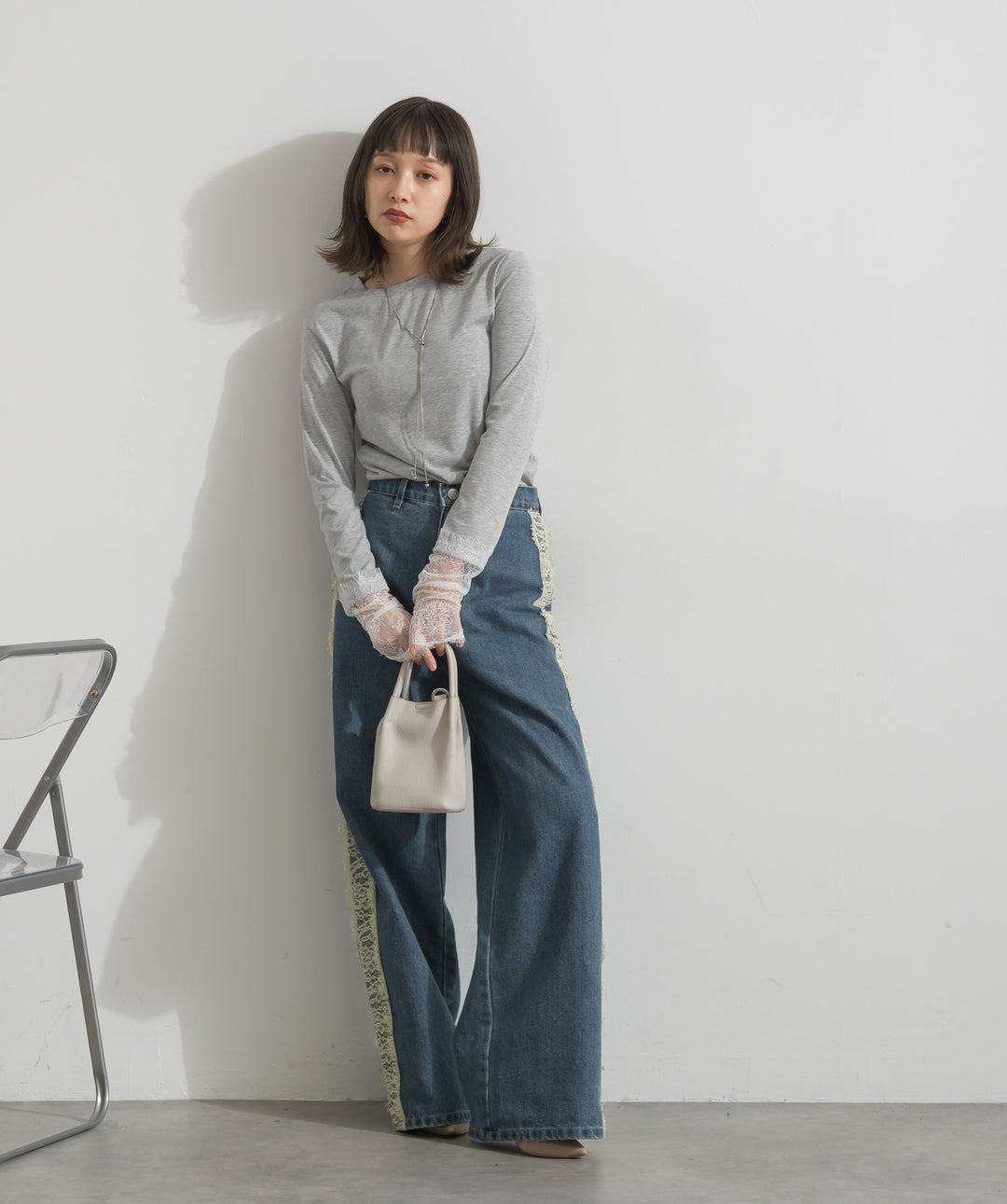 サイドレースデニムパンツ