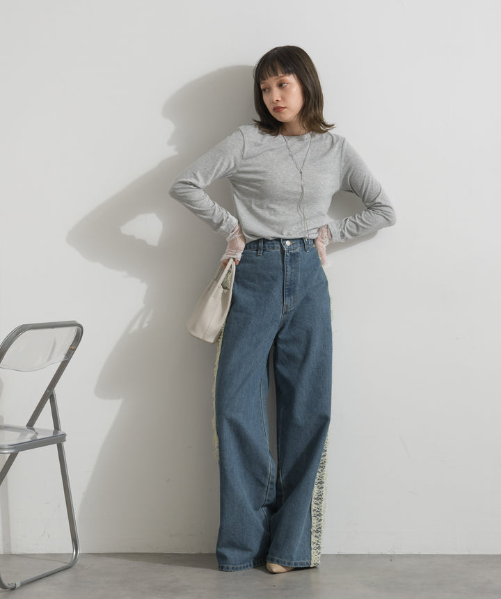 サイドレースデニムパンツ
