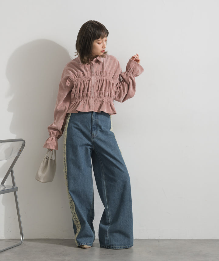 サイドレースデニムパンツ