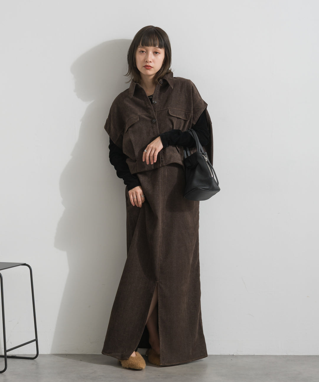 ベロアデニムフラップポケットコクーンベスト