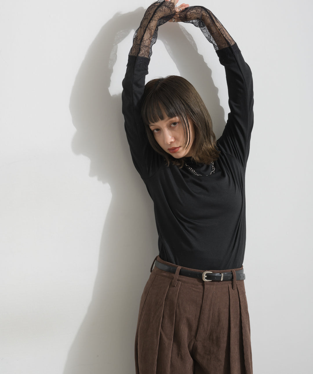 レーススリーブギャザーカットソー